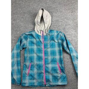 Nike Dri Fit Phenom Vapor Running Jacket Women’s Medium Blue Plaid Zip Up Hood